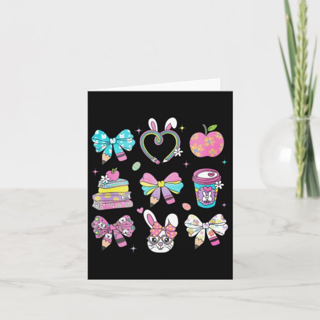 Coquette Bow Pencil Bunny Rabbit Teacher Happy Eas Card (Front)