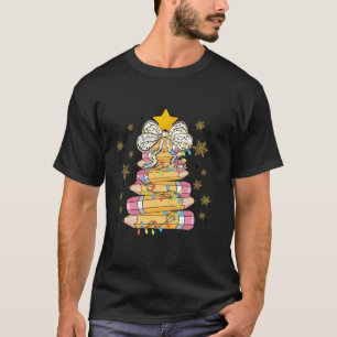 Coquette Bow Pencil Christmas Tree Lights Teacher T-Shirt