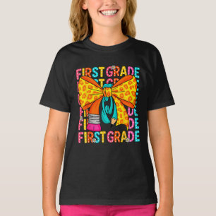 Coquette Bow Pencil First Grade Kids Girls T-Shirt