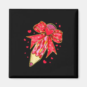 Coquette Bow Pencil Heart Teacher Valentine Magnet