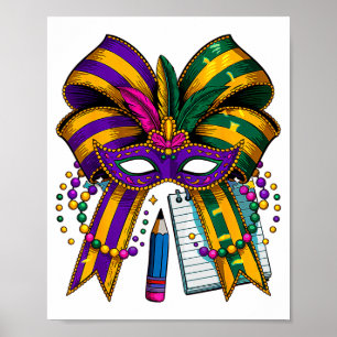 Coquette Bow Pencil Mask Beads Mardi Gras Teacher Poster