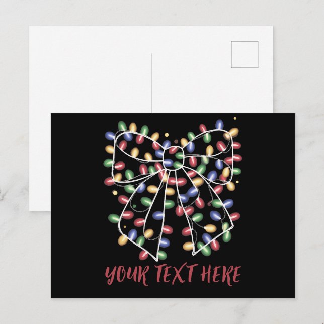 Coquette Bow Personalised Christmas Lights Holiday Postcard (Front/Back)