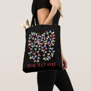 Coquette Bow Personalised Christmas Lights Holiday Tote Bag