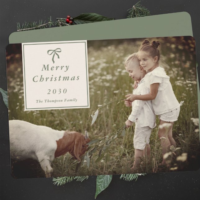 Coquette Bow Personalised Family Photo Christmas Holiday Card (Creator Uploaded)