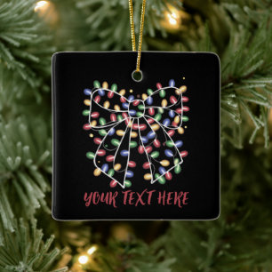 Coquette Bow Personalized Christmas Lights Holiday Ceramic Ornament