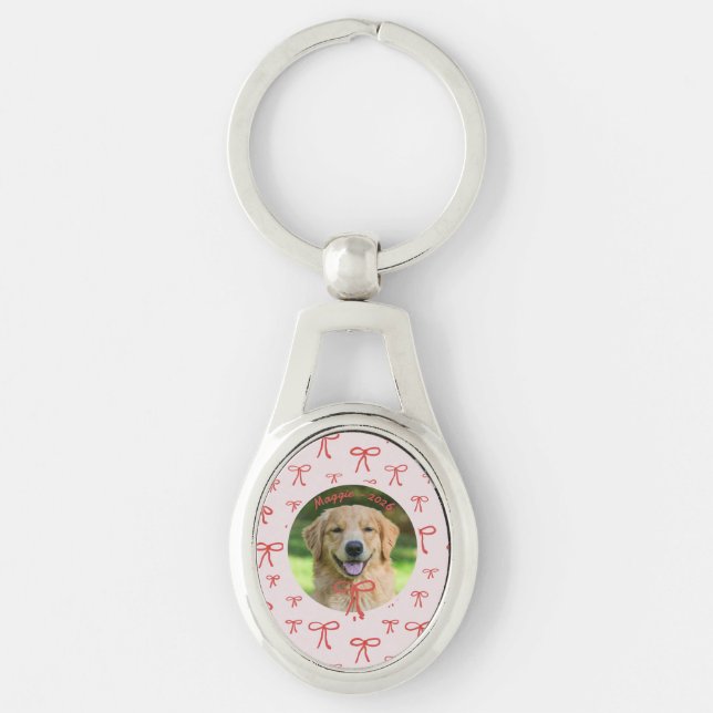 Coquette Bow Personalized Pet Photo Keychain (Front)