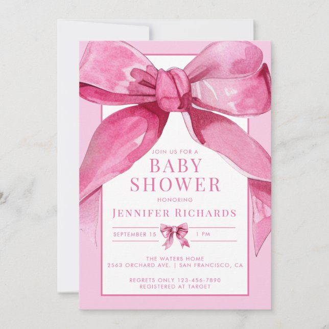 Coquette Bow | Pink Baby Girl Shower Invitation (Front)