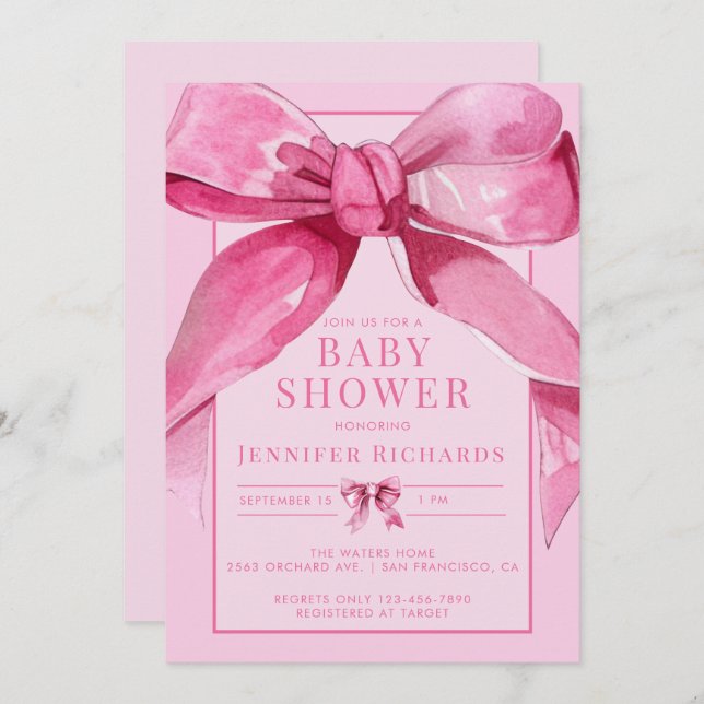Coquette Bow | Pink Baby Girl Shower Invitation (Front/Back)
