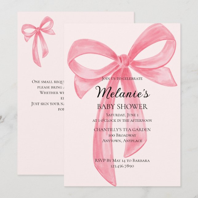 Coquette Bow Pink Baby Shower Invitation (Front/Back)