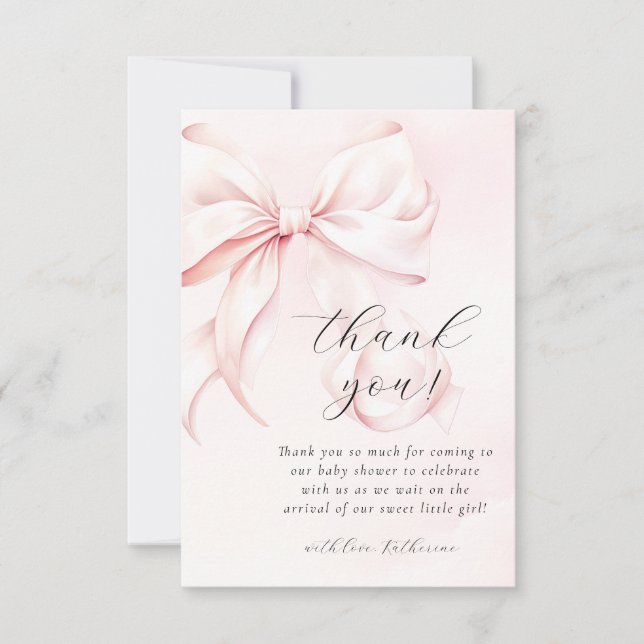 Coquette Bow Pink Baby Shower Thank You Card (Front)