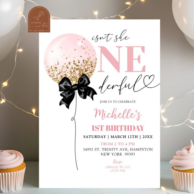 Coquette Bow Pink Balloon Birthday Invitation (Creator Uploaded)