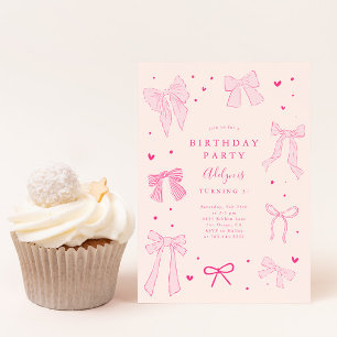 Coquette Bow Pink Birthday Party Invitation