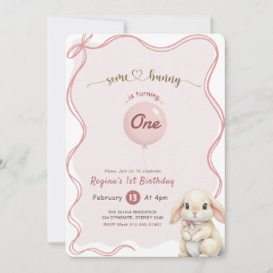 Coquette Bow Pink Bunny Rabbit 1st Birthday Invitation