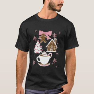 Coquette Bow Pink Gingerbread Christmas Girly Xmas T-Shirt