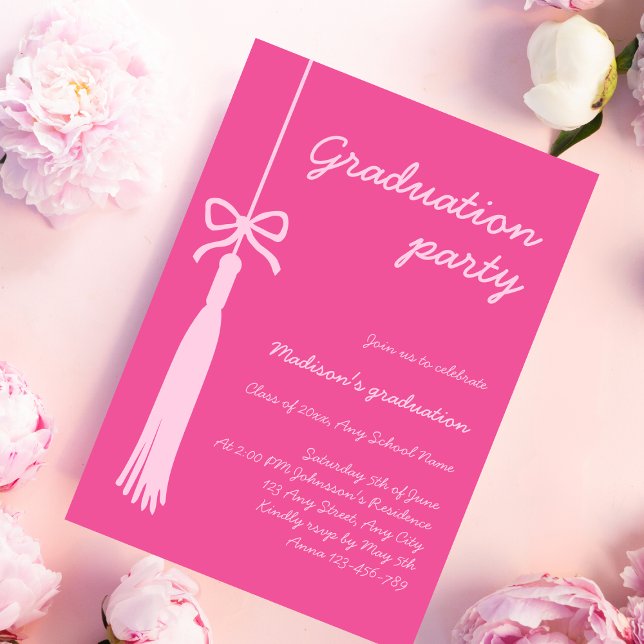 Coquette Bow Pink Grad Tassel 2025 Graduation Invitation (Coquette Bow Pink Grad Tassel 2025 Graduation Invitation)