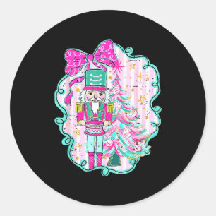 Coquette Bow Pink Nutcracker Christmas Holiday Mer Classic Round Sticker