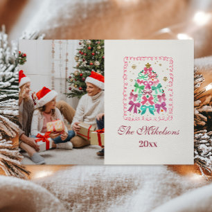 Coquette Bow Pink Tree Christmas Holiday Card
