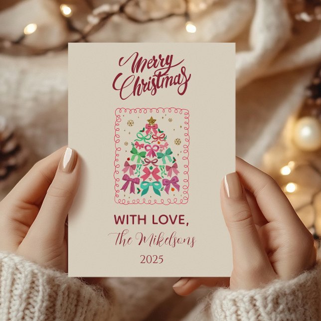 Coquette Bow Pink Tree Christmas Holiday Card (Creator Uploaded)