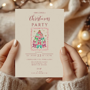 Coquette Bow Pink Tree Christmas Invitation