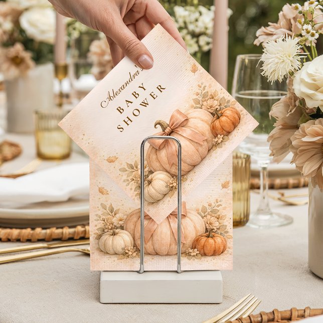 Coquette Bow Pumpkin Fall Baby Shower Napkin (Creator Uploaded)