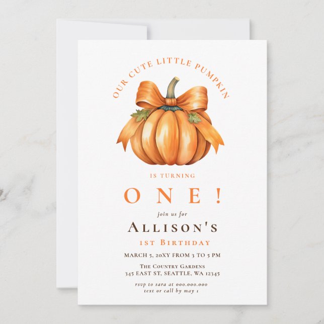 Coquette Bow Pumpkin Fall Birthday  Invitation (Front)