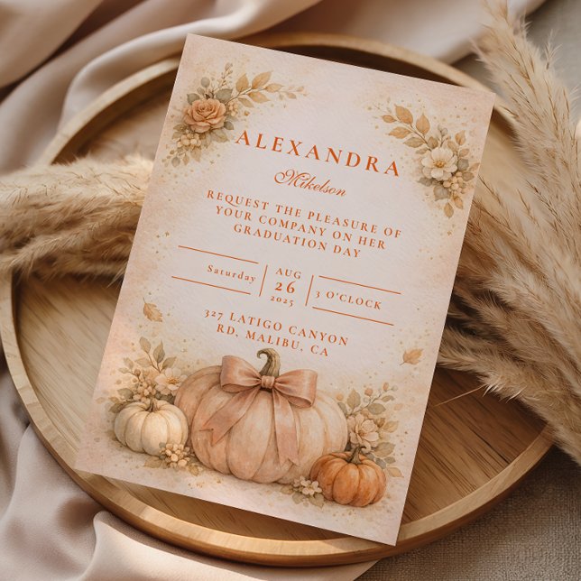 Coquette Bow Pumpkin Fall Graduation Invitation (Creator Uploaded)