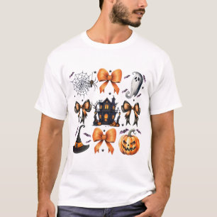 Coquette Bow Pumpkin Fall Spooky Season Halloween T-Shirt