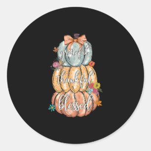 Coquette Bow Pumpkin Grateful Thankful Blessed Tha Classic Round Sticker
