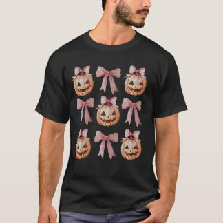 Coquette Bow Pumpkin Jack O Latern Spooky Season H T-Shirt