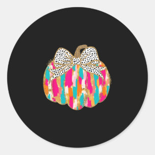 Coquette Bow Pumpkin Season Autumn Fall Leaves Tha Classic Round Sticker