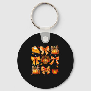 Coquette Bow Pumpkin Season Thanksgiving Autumn Fa Key Ring