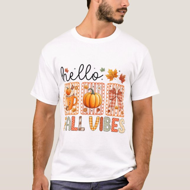 Coquette Bow Pumpkin Season Thanksgiving Hello  T-Shirt (Front)