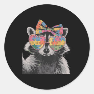 Coquette Bow Racoon Autism Awareness Women Girls Classic Round Sticker