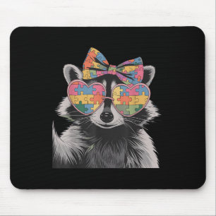 Coquette Bow Racoon Autism Awareness Women Girls Mouse Pad