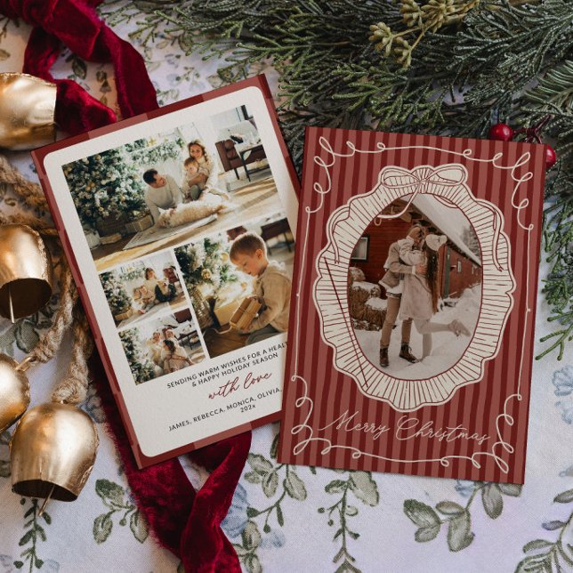 Coquette Bow Red Christmas Photo Card (Coquette Whimsical Family Photo Christmas Card)