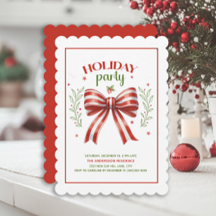 Coquette Bow Red Green Holiday Party Invitation