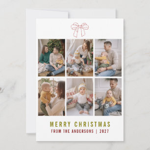 Coquette Bow Red Merry Christmas 6 Photo Collage Holiday Card