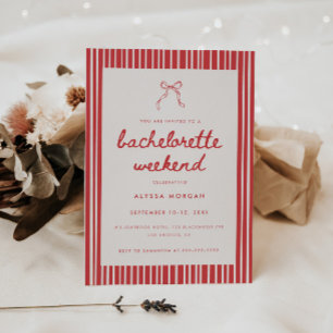 Coquette Bow Red Striped Bachelorette Weekend Invitation