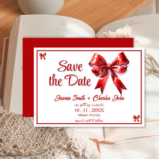 Coquette Bow Red Wedding Save the Date Invitation