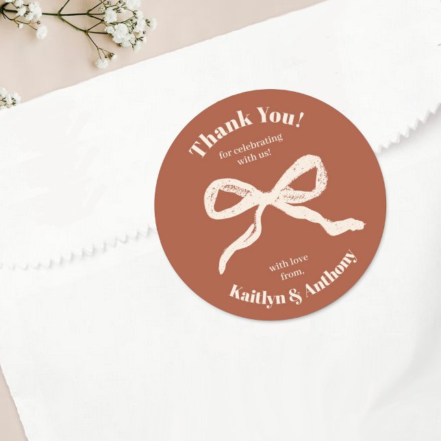 Coquette Bow Retro Wedding Classic Round Sticker (Creator Uploaded)