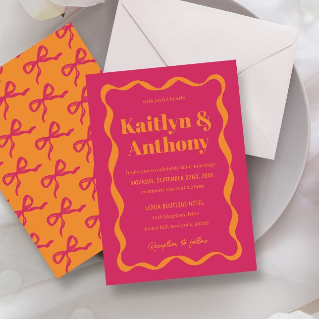 Coquette Bow Retro Wedding Invitation (Creator Uploaded)