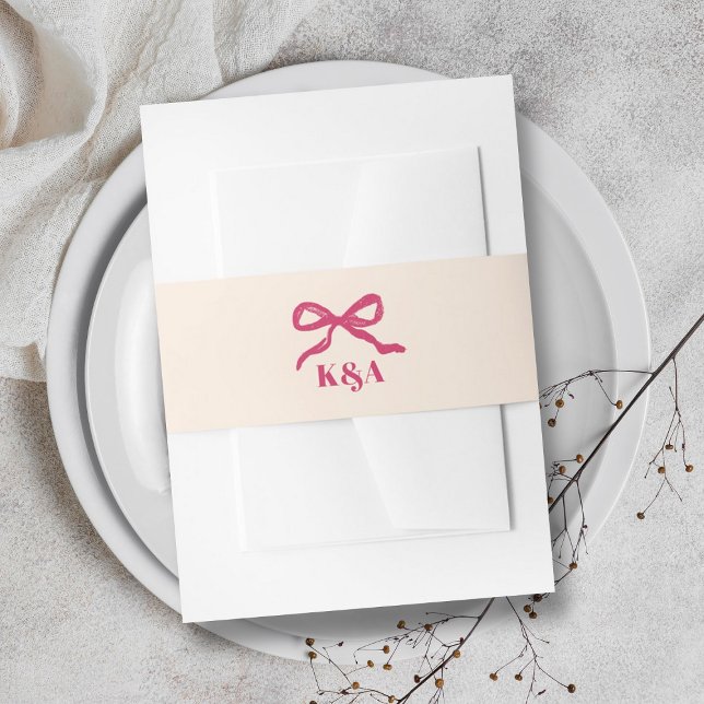 Coquette Bow Retro Wedding Invitation Belly Band (Creator Uploaded)