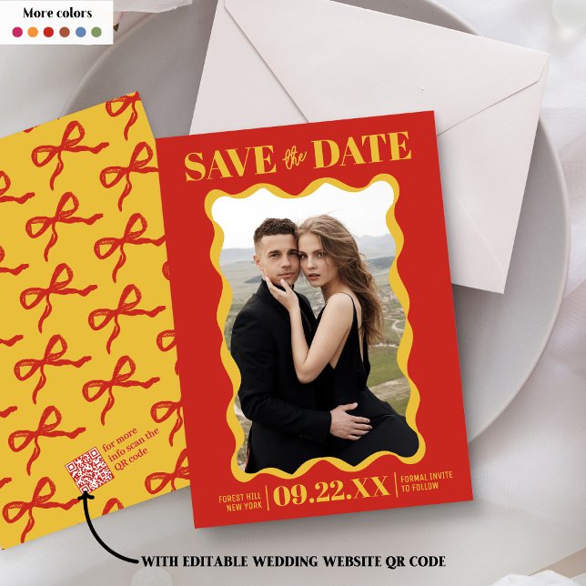 Coquette Bow Retro Wedding Photo Save The Date (Creator Uploaded)