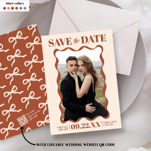Coquette Bow Retro Wedding Photo Save The Date