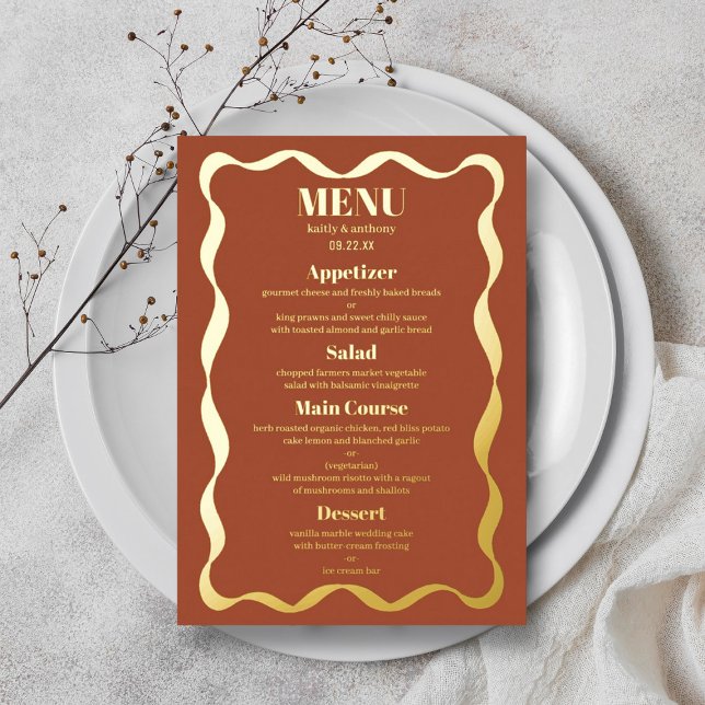 Coquette Bow Retro Wedding Real Foil Menu Card (Creator Uploaded)