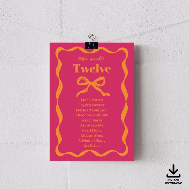 Coquette Bow Retro Wedding Seating Chart Cards (Creator Uploaded)