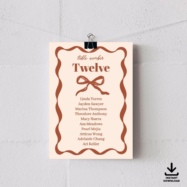 Coquette Bow Retro Wedding Seating Chart Cards (Creator Uploaded)