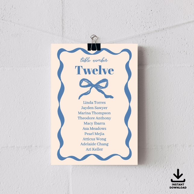 Coquette Bow Retro Wedding Seating Chart Cards (Creator Uploaded)
