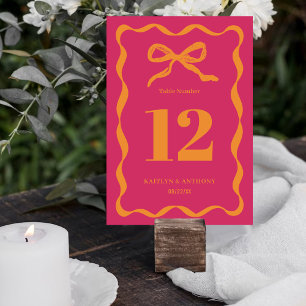 Coquette Bow Retro Wedding Table Number