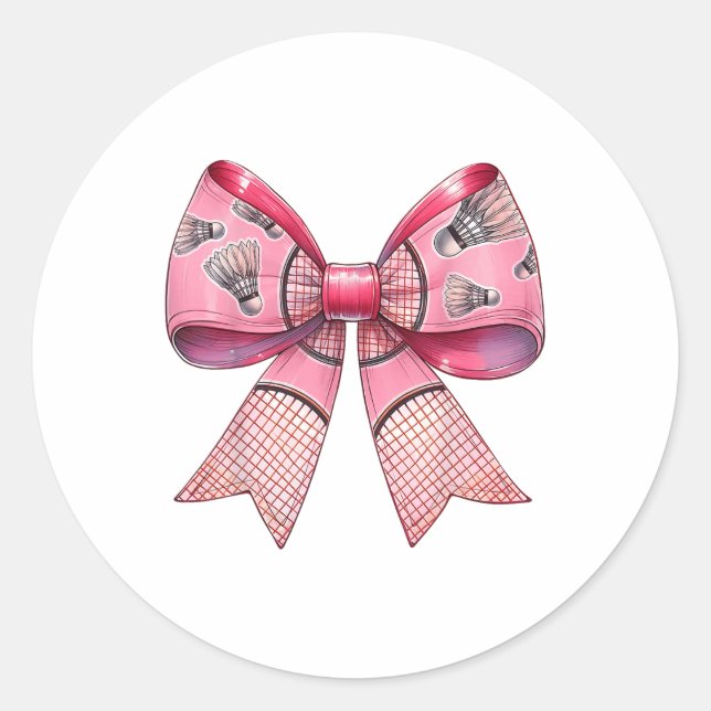 Coquette Bow Ribbon Badminton Shuttle Racket Pink  Classic Round Sticker (Front)